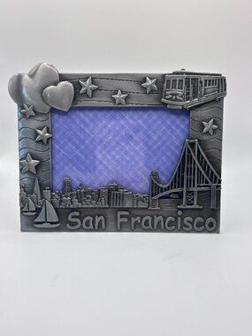 San Francisco Engraved Cable Car GG Bridge Skyline Metal 3.5 x 5 Photo Frame